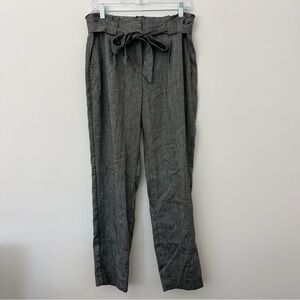 Express Gray Ankle High Rise Belted Paper Bag Linen Pants Size 8 Regular